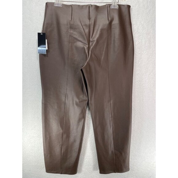 Slim Factor 1X Short Slim Faux Leather Brown Elastic Waist Pants NWT - Picture 4 of 12